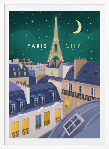 Paris at Night | Poster - White Frame Interior