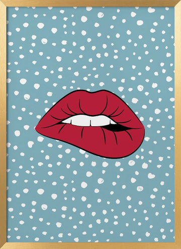 Biting Red Lip | Poster - Gold Frame Interior