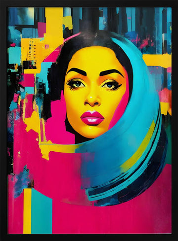 Vibrant Pop Art Woman | Poster - Black Metal Frame Interior