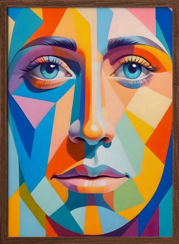 Vibrant Geometric Portrait | Poster - Walnut Frame Interior