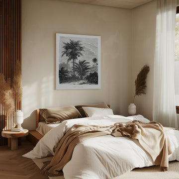 Vintage Palm Tree Drawing V | Canvas - Room Interior 2
