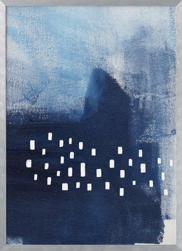 Blue Hues And White Rectangular Elements | Poster - Silver Frame Interior