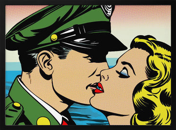 Pop Art Soldier Kiss | Poster - Black Metal Frame Interior