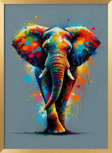 Vibrant Splatter Elephant | Poster - Gold Frame Interior