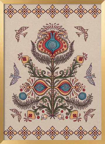 Tree of Life - Ukrainian Folktale Art | Poster - Gold Frame Interior