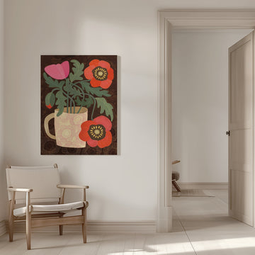 Poppies in a Pink Mug | Canvas - Room Interior 1