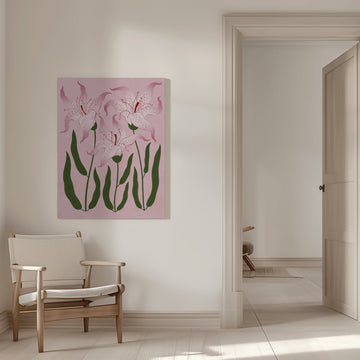 Botanical Pink Lilies | Canvas - Room Interior 1