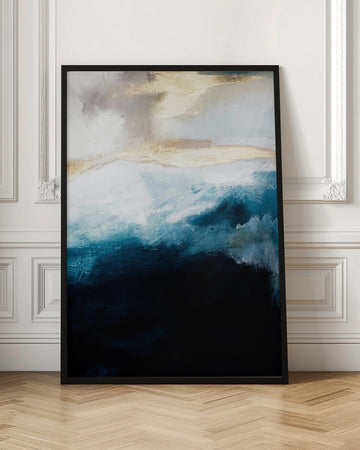 Deep Blue Gold Waves | Poster - Room Interior 1