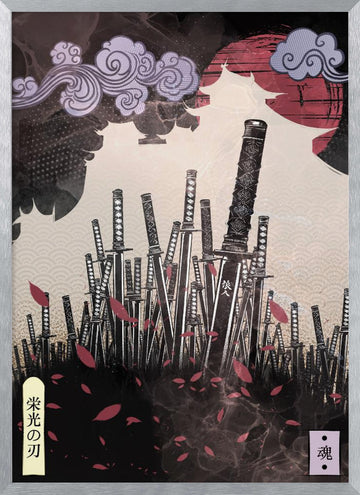 Samurai Blades Red Sun | Poster - Silver Frame Interior