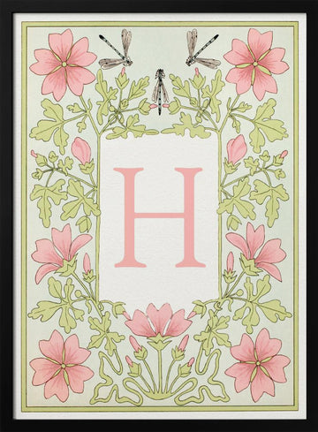 Elegant Floral Letter H | Poster - Black Metal Frame Interior