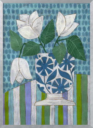 Fresh Blooms Blue Vase | Poster - Silver Frame Interior