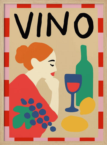 Vino Woman Still Life | Poster - Wood Frame Interior