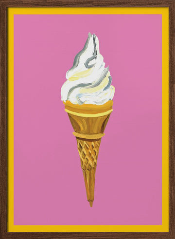 Pink Ice Cream Cone | Poster - Walnut Frame Interior