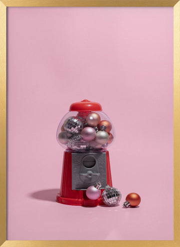 Pink Gumball Christmas Ornaments | Poster - Gold Frame Interior