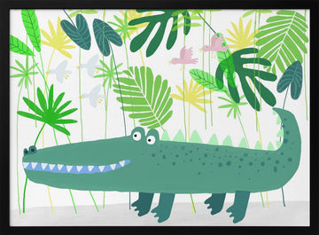 Smiling Alligator Jungle | Poster - Black Metal Frame Interior