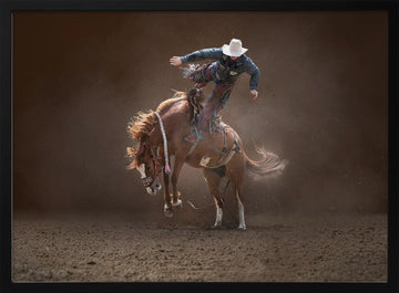 Bucking Rodeo Cowboy | Poster - Black Metal Frame Interior