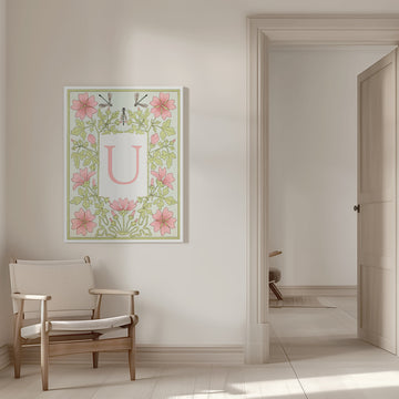 Pink Floral Letter U | Canvas - Room Interior 1