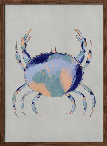 Serene Blue Crab | Poster - Walnut Frame Interior