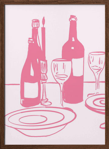 Dinnerandwine(pink) | Poster - Walnut Frame Interior