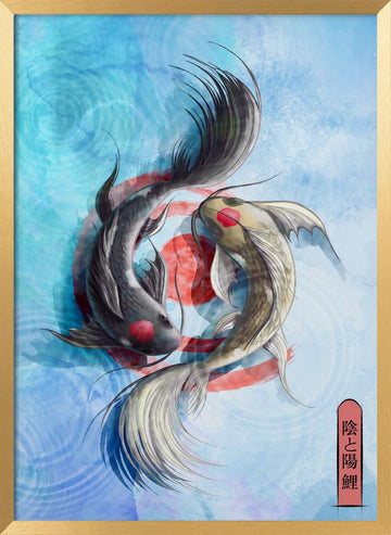 Yin Yang Koi Fish | Poster - Gold Frame Interior