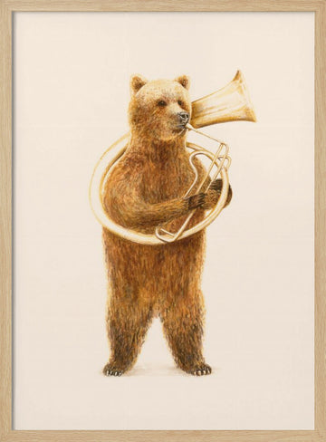 Whimsical Tuba Bear | Poster - Wood Frame Interior