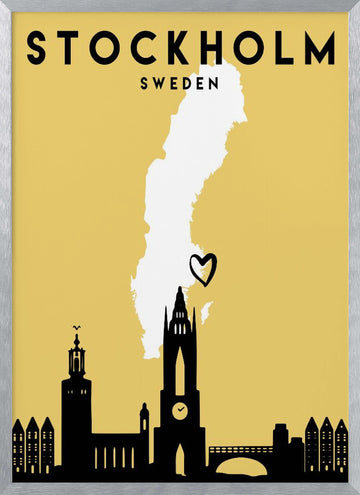Stockholm Sweden Map | Poster - Silver Frame Interior