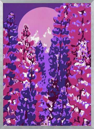 Moonlit Purple Blooms | Poster - Silver Frame Interior
