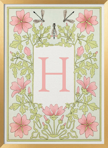Elegant Floral Letter H | Poster - Gold Frame Interior