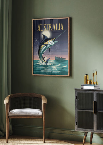 Leaping Marlin Australia Night | Poster - Room Interior 2