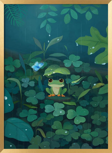 Rainy Day Frog | Poster - Gold Frame Interior