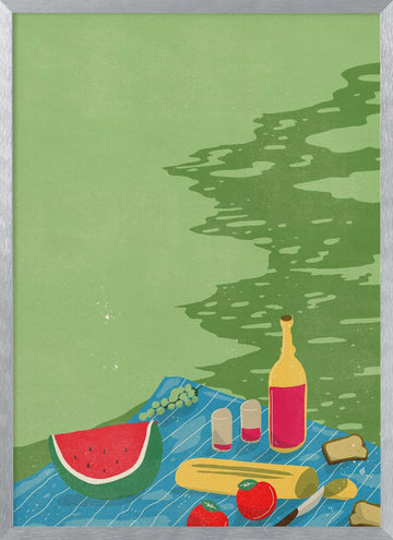 Riverside Picnic Scene | Poster - Silver Frame Interior