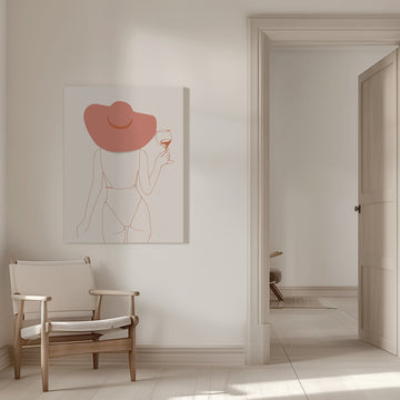 Chic Hat And Wine | Canvas - Room Interior 1