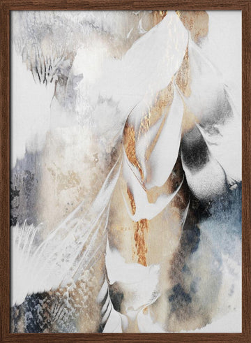Golden Abstract Flow | Poster - Walnut Frame Interior