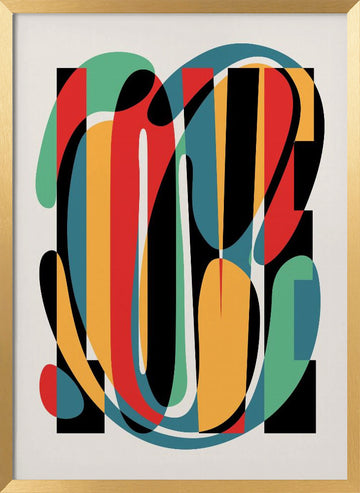 Colorful Love Typography | Poster - Gold Frame Interior