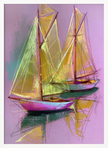 Colorful Sailboat Reflections | Poster - White Frame Interior