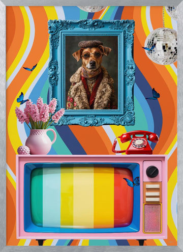 Groovy Dog Portrait | Poster - Silver Frame Interior