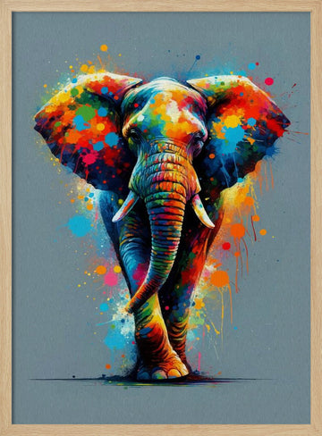 Vibrant Splatter Elephant | Poster - Wood Frame Interior