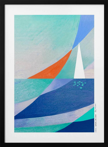 Geometric Ocean Sailboat | Poster - Black Metal Frame Interior