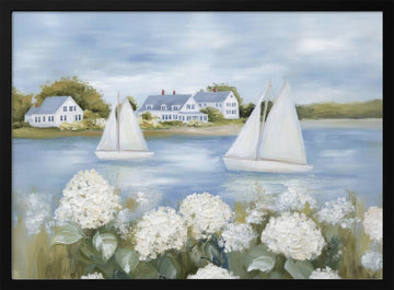 Serene Coastal Sailboats | Poster - Black Metal Frame Interior