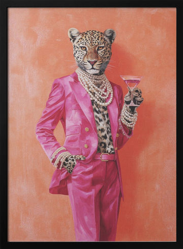 Leopard Pink Suit Martini | Poster - Black Metal Frame Interior