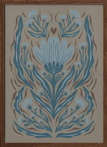Muted Botanical Heart | Poster - Walnut Frame Interior
