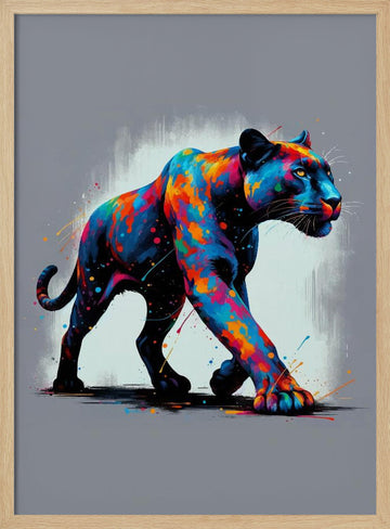 Colorful Black Panther | Poster - Wood Frame Interior