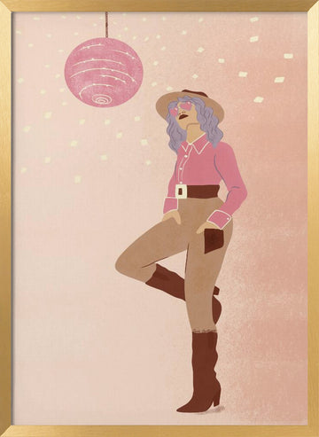 Disco Cowgirl 2 | Poster - Gold Frame Interior
