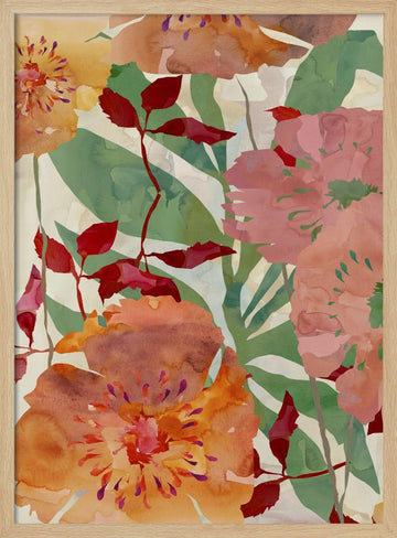 Watercolor Garden Flowers | Poster - Wood Frame Interior