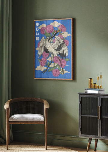 Elegant Japanese Crane Blooms | Poster - Room Interior 2