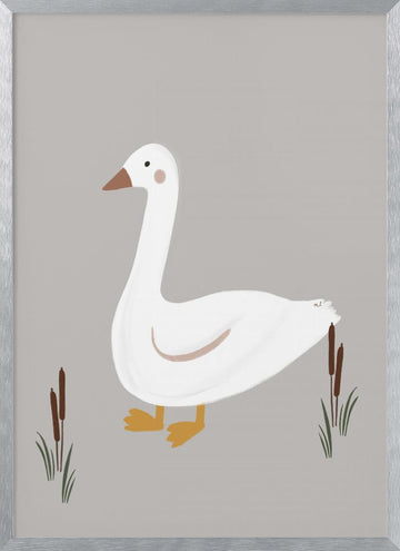 Minimalist White Goose | Poster - Silver Frame Interior