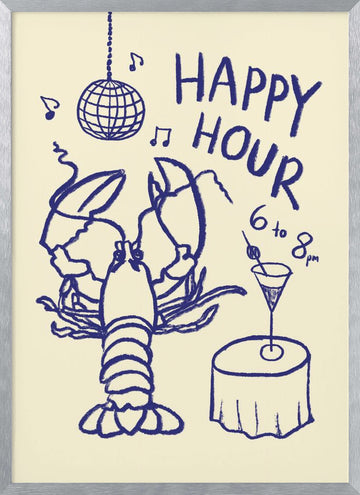 Happy Hour Lobster | Poster - Silver Frame Interior