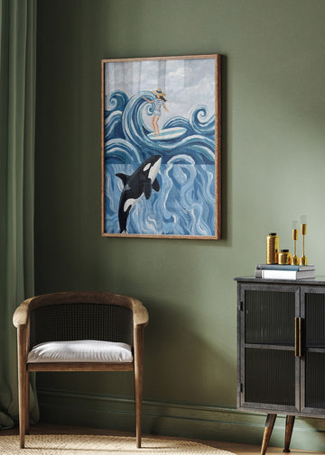 Surfer Girl and Orca | Poster - Room Interior 2