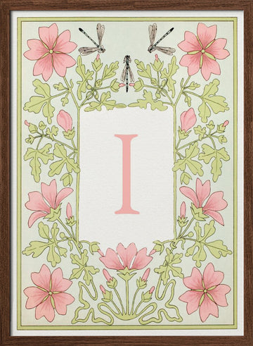 Elegant Floral Letter I | Poster - Walnut Frame Interior