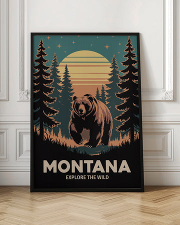 Grizzly Bear Forest Sunset | Poster - Room Interior 1